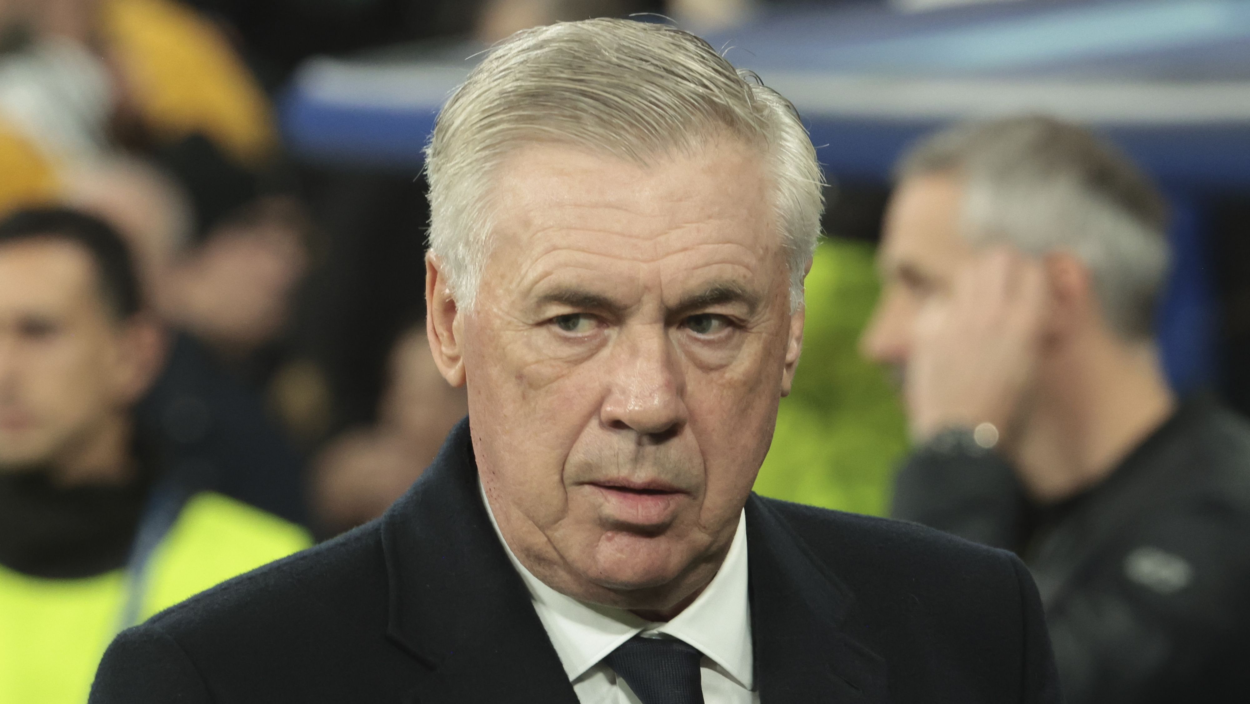 Carlo Ancelotti durante a partida entre Real Madrid x RB Leipzig pela Champions