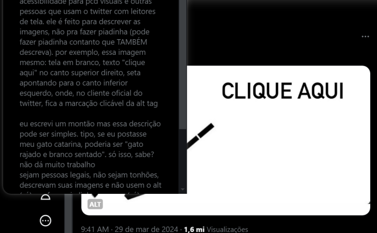 Usuário do X dá exemplo de como usar corretamente o recurso de acessibilidade / Reprodução/X