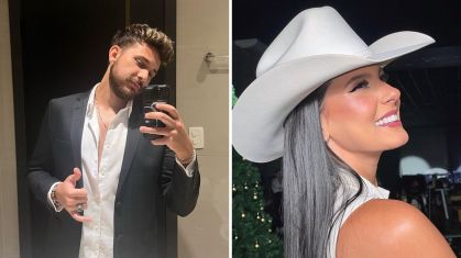Montagem com foto dos cantores Gustavo Mioto e Ana Castela