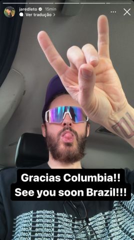 Jared Leto compartilhou um story mencionando o Brasil / Reprodução/Instagram