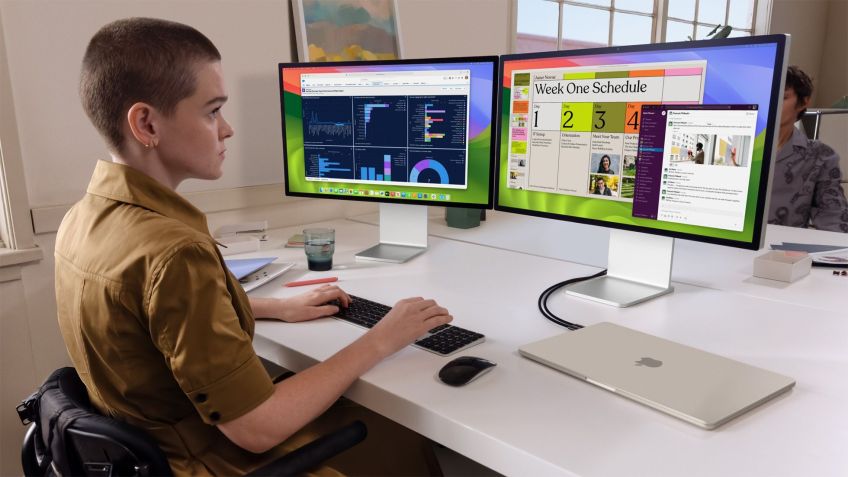 O chip M3 dá a possibilidade de conexão com dois monitores externos quando está fechado / Divulgação/Apple