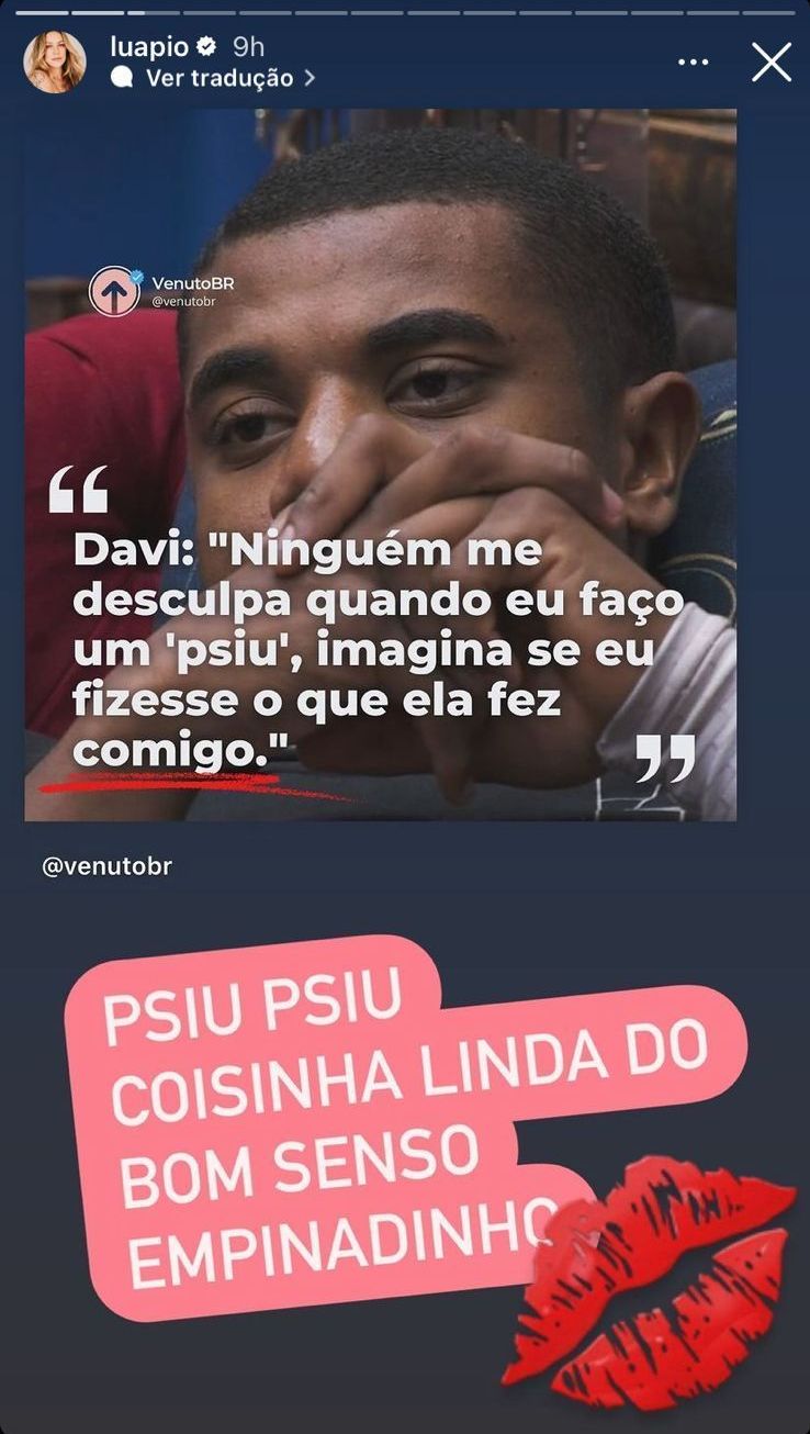Luana Piovani se posicina ao lado de Davi após expulsão de Wanessa Camargo / Reprodução/Instagram