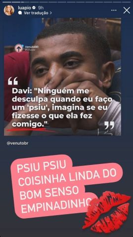 Luana Piovani se posicina ao lado de Davi após expulsão de Wanessa Camargo / Reprodução/Instagram