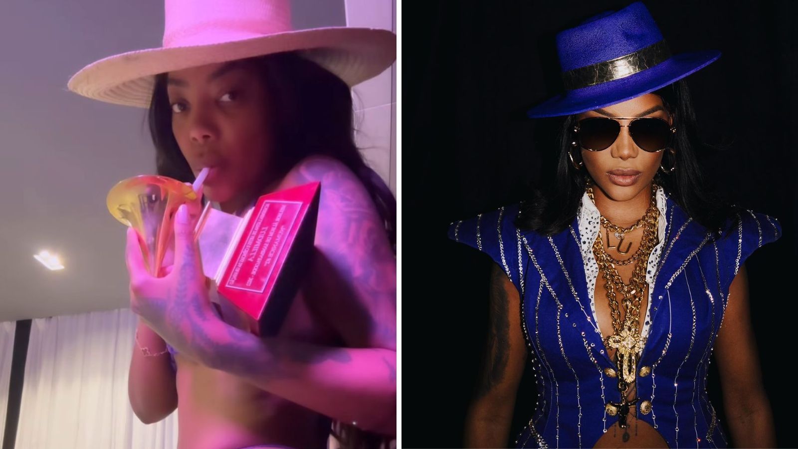 Ludmilla bebe drink em estatueta do Grammy
