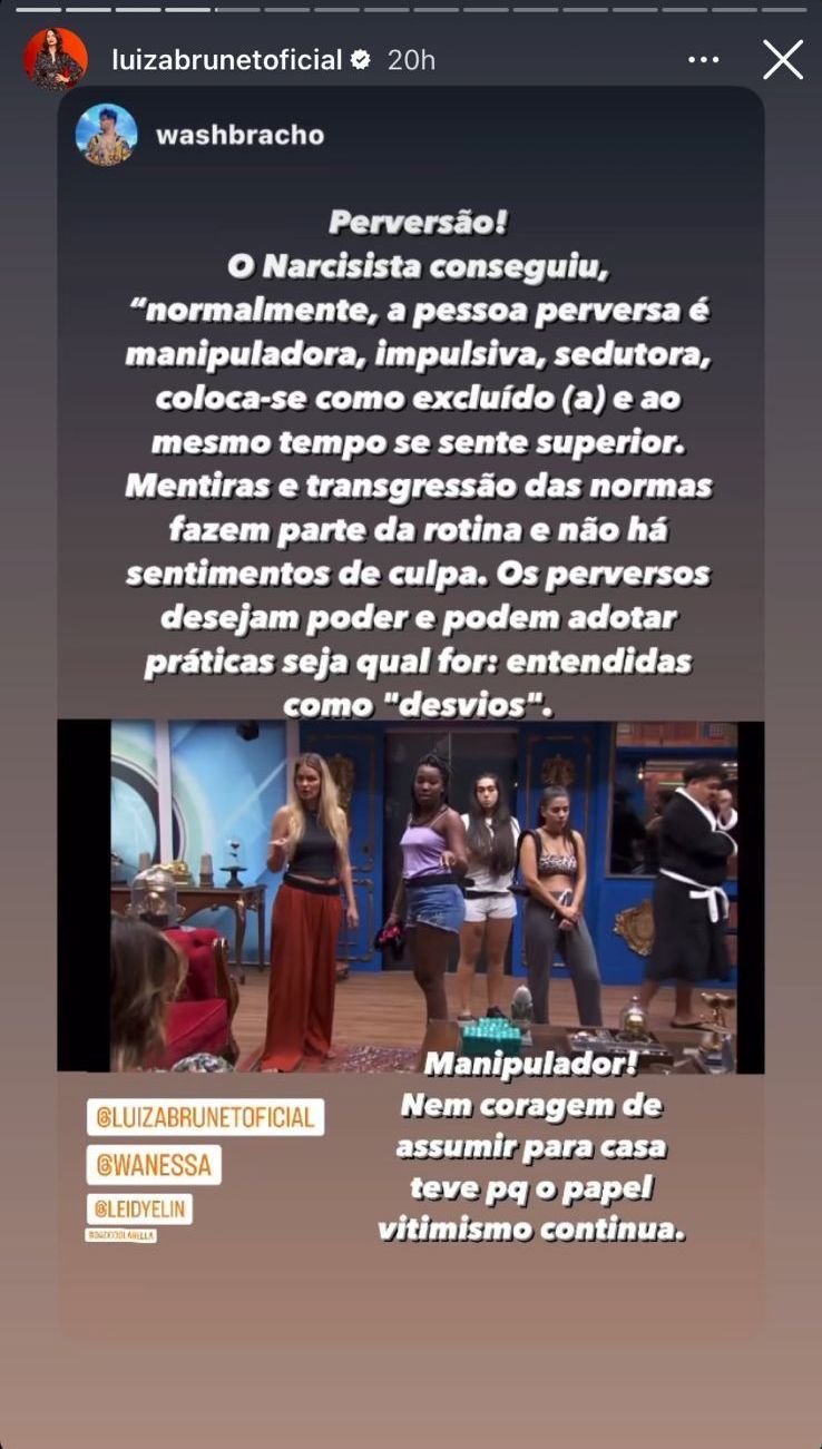 Luiza Brunet criticou Davi após eliminação de Wanessa Camargo no BBB 24 / Reprodução/Instagram
