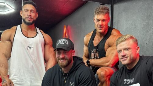 Ramon Dino, Cbum, Wesley Vissers e Urs kalecinski em evento do Mr. Olympia