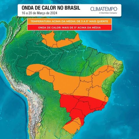 Regiões serão afetadas pela onda de calor até o dia 20 de março / Reprodução/Climatempo