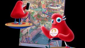 Pôster dos Jogos Olímpicos Paralímpicos de Paris 2024 com os mascotes