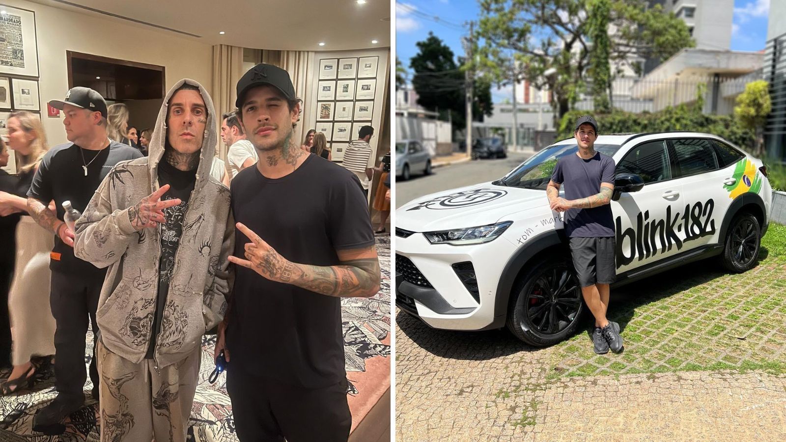 Ex-BBB Rafinha posa ao lado de Travis Barker, do Blink-182