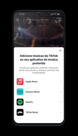 Nova ferramenta permite usuários do TikTok a salvarem as músicas diretamente no serviço de streaming escolhido / Divulgação/ TikTok