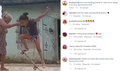 Nova Fadinha? Tony Hawk compartilha vídeo de jovem skatista brasileira; veja