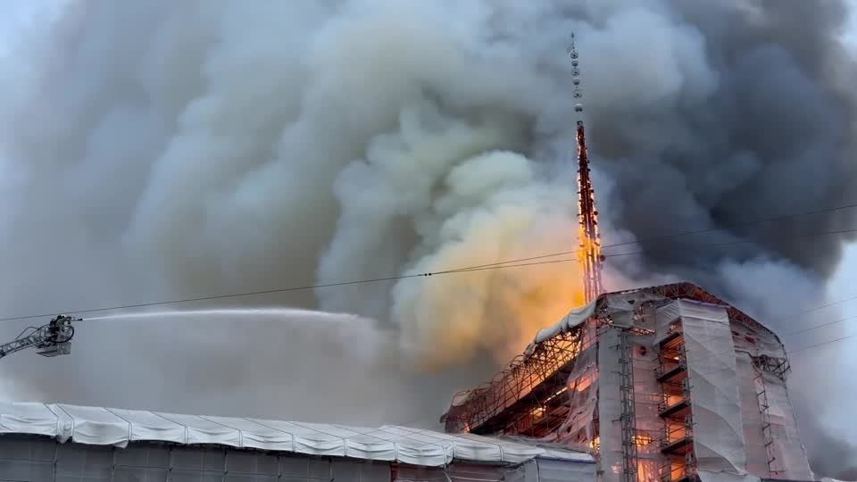 Fire breaks out at Copenhagen's historic stock exchange, spire collapses