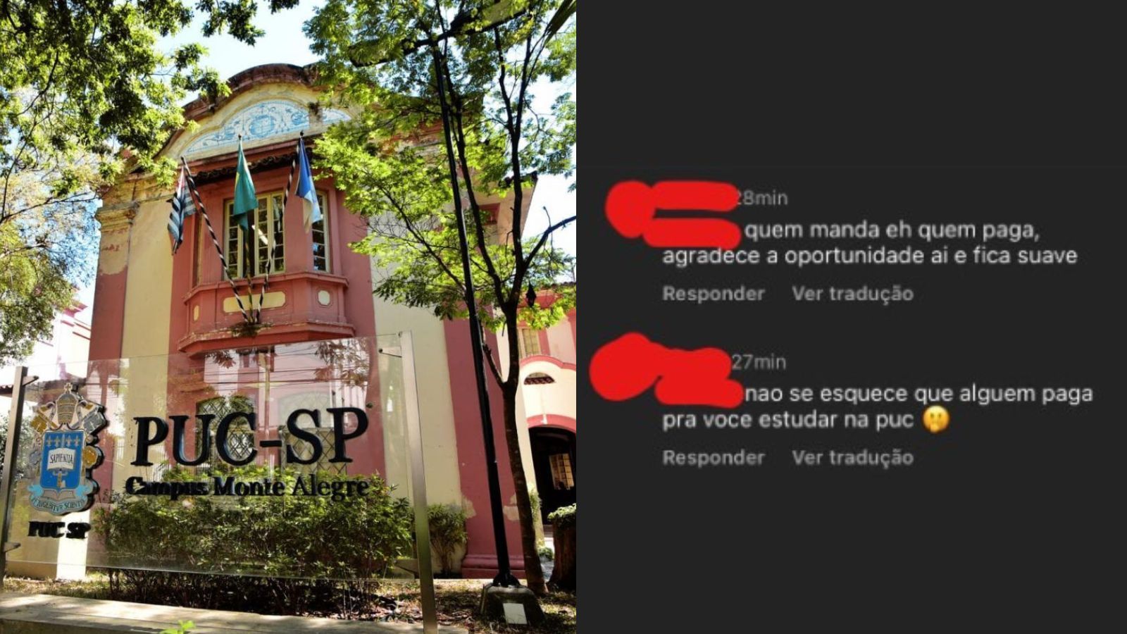 Troca de mensagens entre alunos da PUC-SP em caso de discriminação contra alunos bolsistas