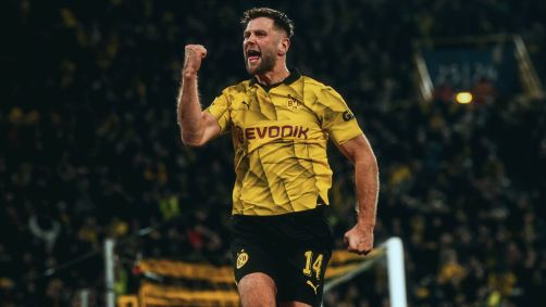 Füllkrug comemora o terceiro gol do Borussia Dortmund sobre o Atlético de Madrid