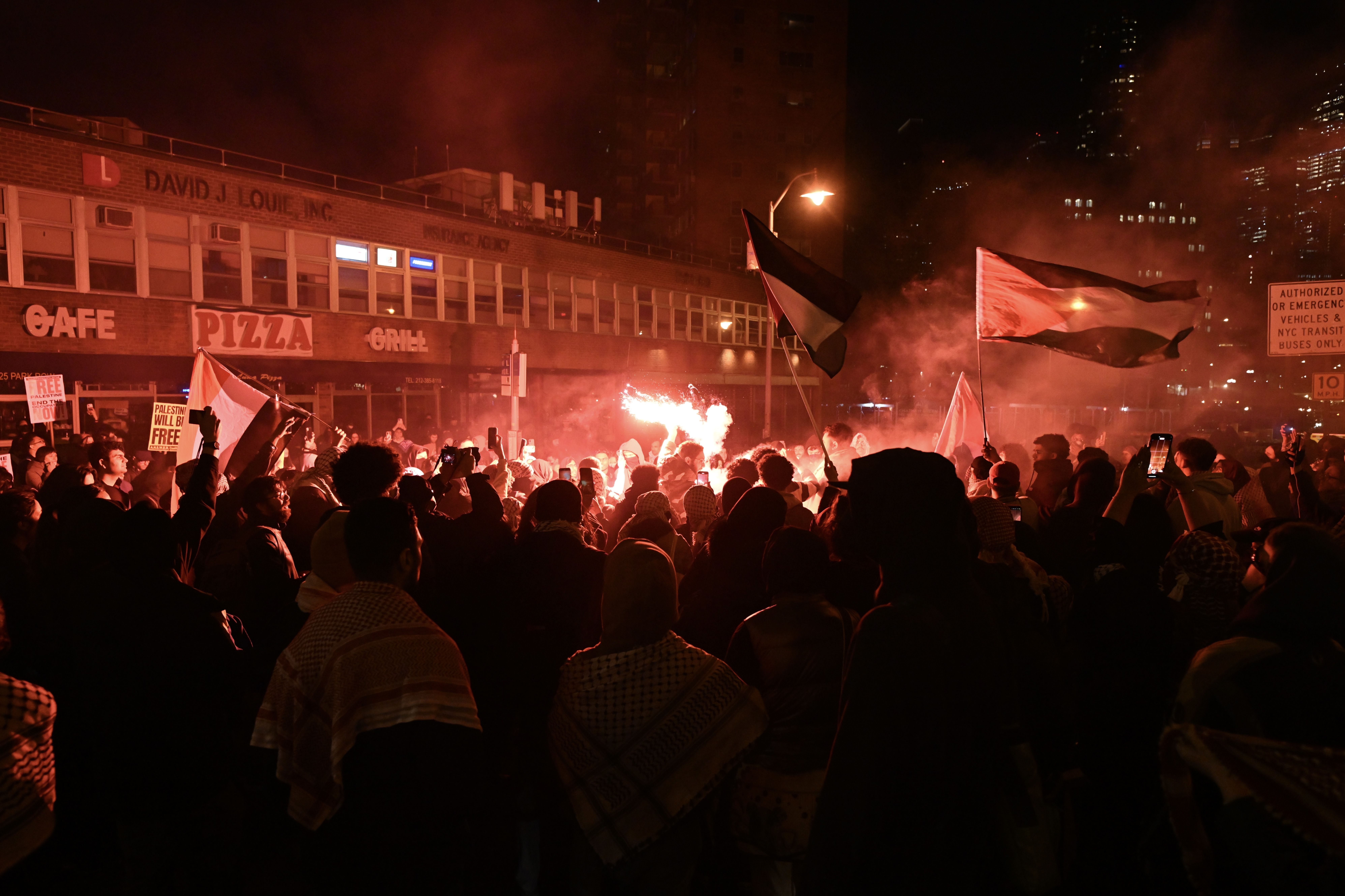 A polícia intervém e prende mais de 100 estudantes da Universidade de Nova York (NYU) que continuam sua manifestação no campus em solidariedade aos estudantes da Universidade de Columbia e para se opor aos ataques de Israel a Gaza, em Nova York, Estados Unidos Estados Unidos em 22 de abril de 2024. / Fatih Aktas/Anadolu via Getty Images