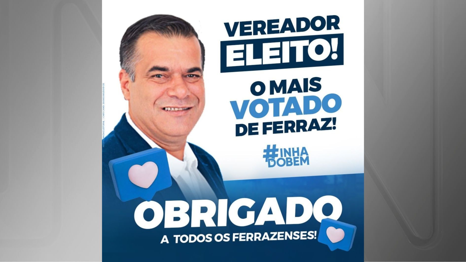Flávio Batista de Souza, o Inha, foi o candidato mais votado a vereador de Ferraz de Vasconcelos em 2020 / Reprodução