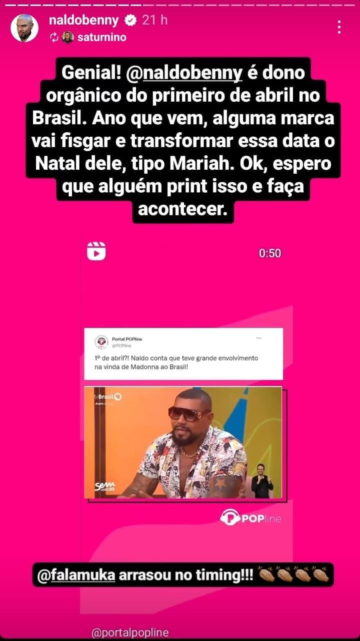 Naldo Benny compartilhou uma publicação em seu perfil no Instagram sobre / Reprodução/Instagram