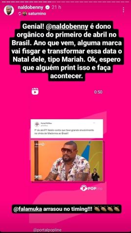 Naldo Benny compartilhou uma publicação em seu perfil no Instagram sobre / Reprodução/Instagram