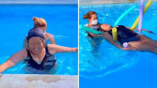 Alcione surge praticando hidroterapia