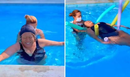Alcione surge praticando hidroterapia