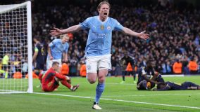 De Bruyne comemora o gol de empate do Manchester City contra o Real Madrid