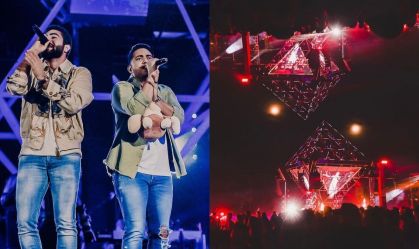 Montagem com fotos da dupla Henrique & Juliano e da estrutura do "Festival Surreal"