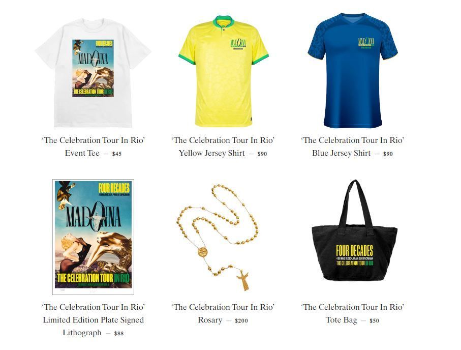 Madonna disponibiliza itens oficiais de show no Rio em sua loja online / Reprodução/Shop Madonna
