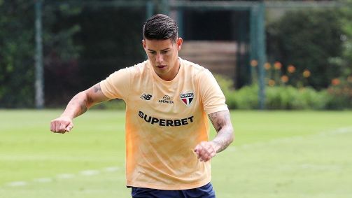 James Rodríguez em treino do São Paulo no CT da Barra Funda