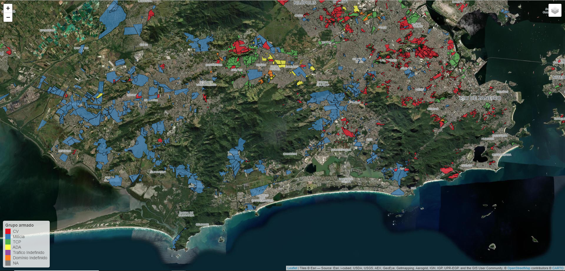 Território sob domínio de grupos armados na capital fluminense em 2023 / Divulgação/ Mapa dos Grupos Armados