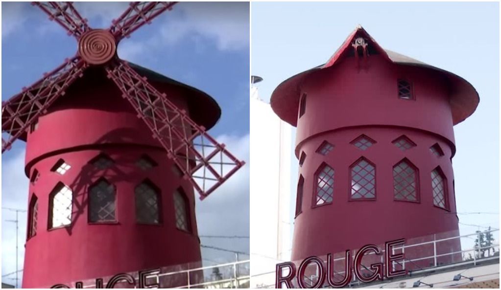Antes e depois: pás do moinho de vento do cabaré Moulin Rouge desabam em Paris