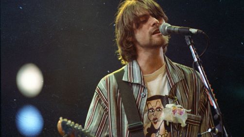 Guitarrista e cantor Kurt Cobain, da banda norte-americana Nirvana, durante show no Hollywood Rock 1993 na Praça da Apoteose, na cidade do Rio de Janeiro