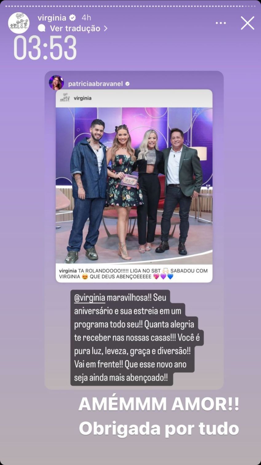 Patricia Abravanel comemorou estreia de "Sabadou com Virginia" / Reprodução/Instagram