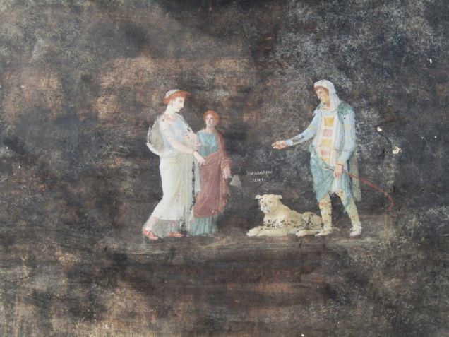 Na mitologia grega, o rapto de Helena por Páris de seu marido grego, Menelau, levou à Guerra de Tróia. Este afresco retrata Helena de Tróia com Páris/ Archaeological Park of Pompeii