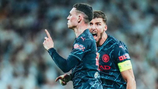 Phil Foden comemora o golaço que fez contra o Real Madrid, o segundo do Manchester City