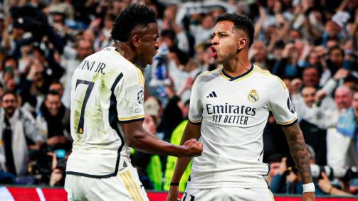 Rodrygo e Vinicius Jr. comemoram gol do Real Madrid