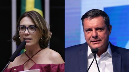 Deputada federal Rosana Valle (PL) e prefeito Rogério Santos (Republicanos), pré-candidatos à Prefeitura de Santos nas eleições de 2024