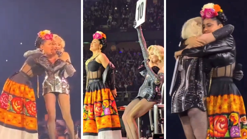 Salma Hayek e Madonna em show da "The Celebration Tour" / Reprodução/X