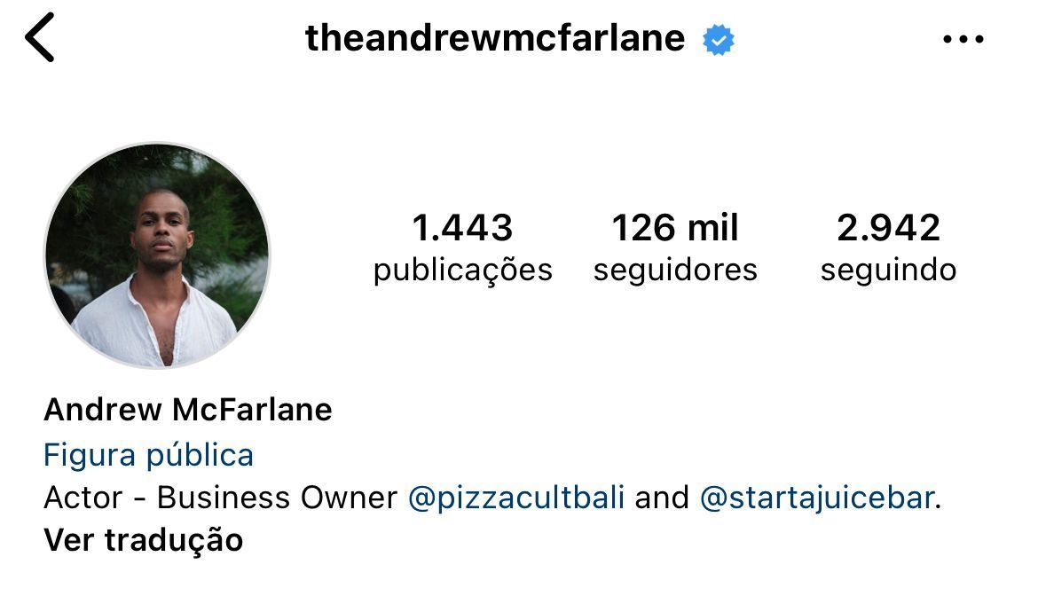 Andrew McFarlane acumula pouco mais de 120 mil seguidores em sua conta do Instagram / Reprodução/Instagram