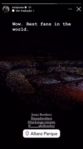 Nick Jonas se declarou ao público brasileiro após se apresentar no país / Reprodução/Instagram