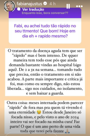 Fabiana Justus explica motivo da "rapidez" de seu tratamento / Reprodução/Instagram