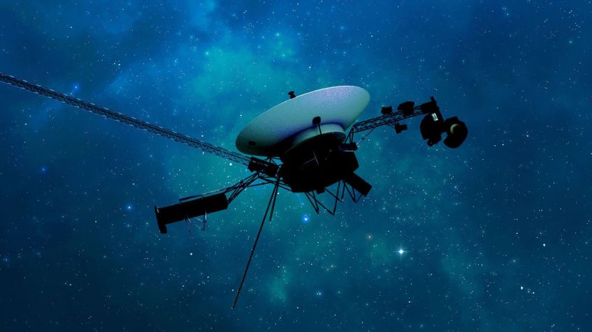 Uma ilustração de um artista retrata a Voyager 1 viajando pelo espaço interestelar • NASA/JPL-Caltech