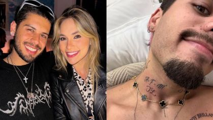 Montagem com fotos do casal Virginia e Zé Felipe e de nova tatuagem do cantor