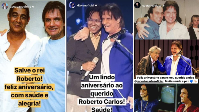 Zeca Pagodinho, Djavan e Caetano Veloso parabenizaram Roberto Carlos / Reprodução/Instagram