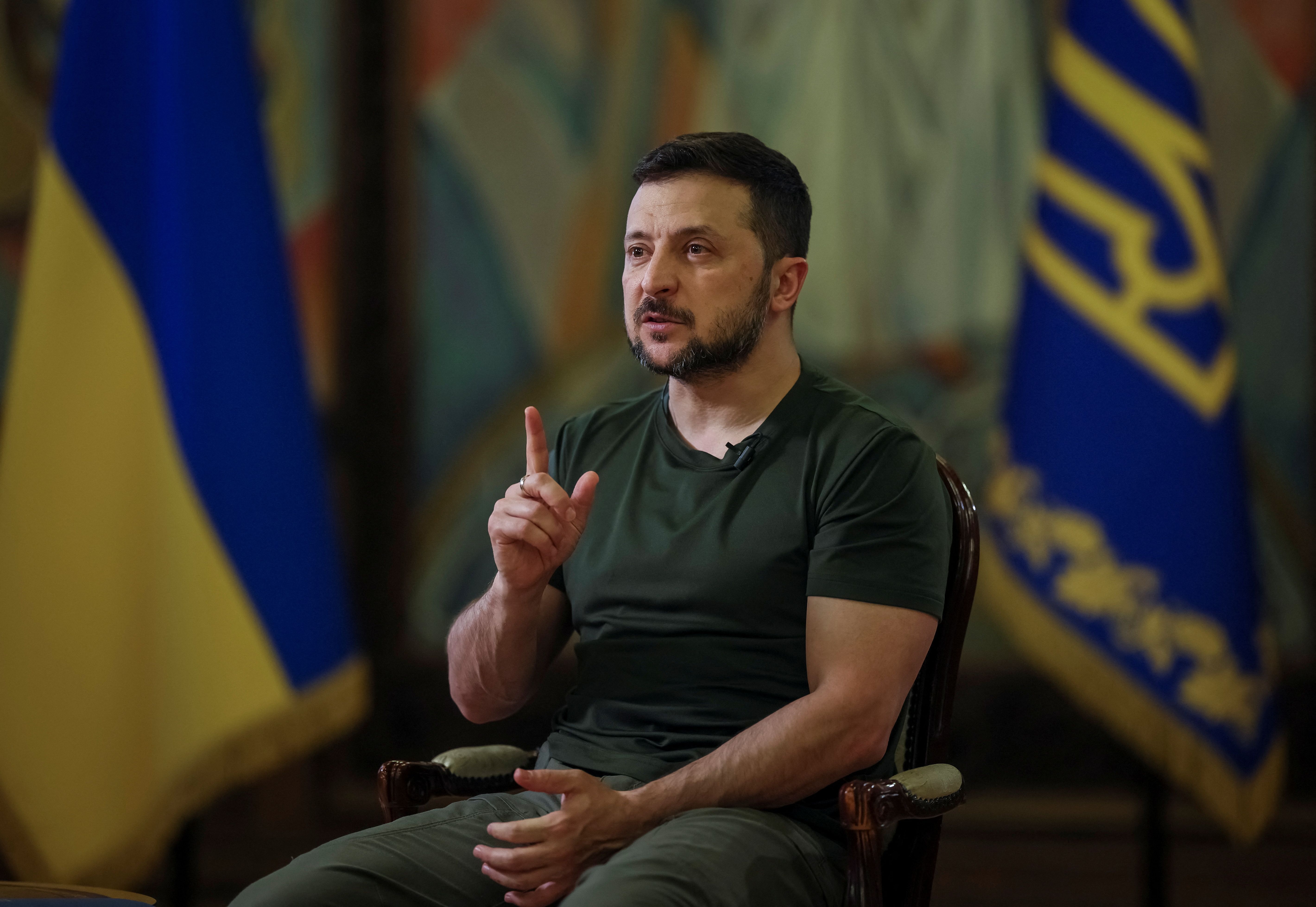 O presidente da Ucrânia, Volodymyr Zelenskiy, em entrevista à Reuters, em Kiev, Ucrânia