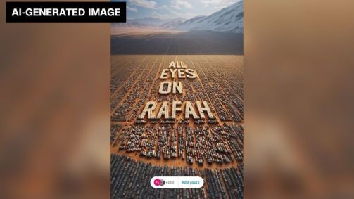 Uma imagem gerada por IA afirmando “Todos os olhos em Rafah” em inglês foi compartilhada milhões de vezes nas redes sociais.