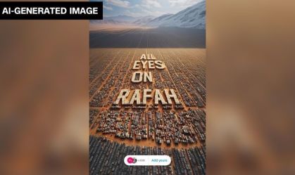 Uma imagem gerada por IA afirmando “Todos os olhos em Rafah” em inglês foi compartilhada milhões de vezes nas redes sociais.