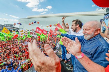 Presidente Luiz Inácio Lula da Silva (PT) em ato de centrais sindicais em celebração pelo Dia do Trabalhador, em 1º de maio de 2024