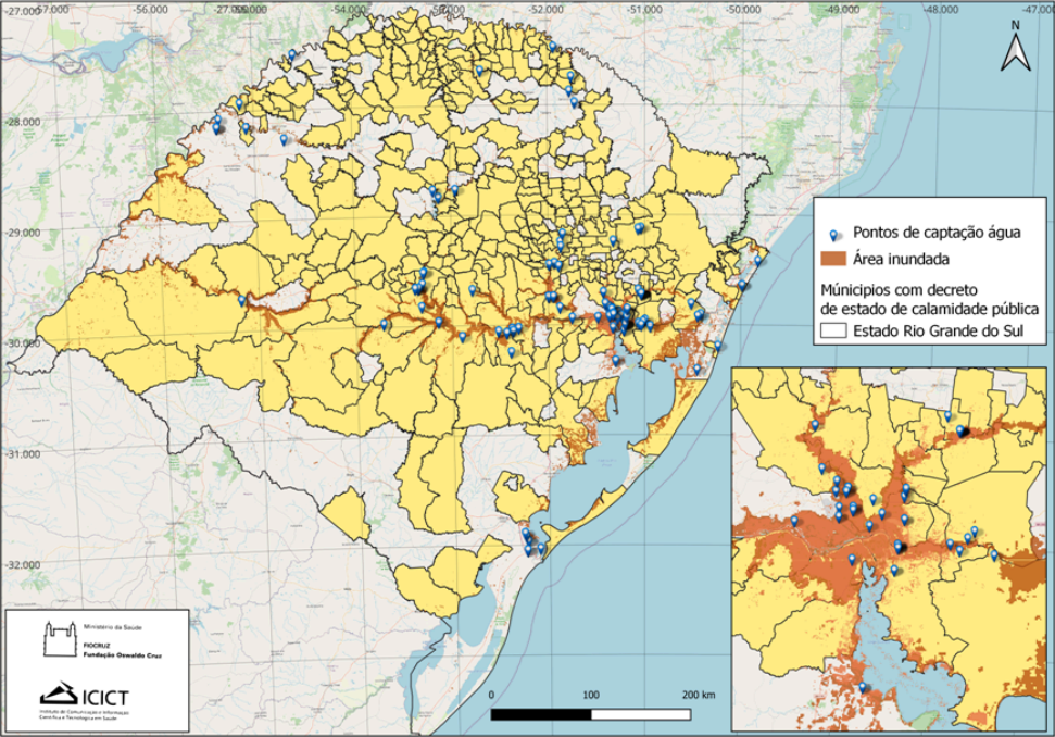 Mapa da distribuição dos pontos de captação de água cedidos / Reprodução: Fiocruz