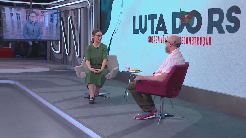 Elisa Veeck e Fabrício Carpinejar no especial “A Luta do RS: Sobrevivência e Reconstrução” / Divulgação/CNN Brasil