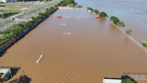 Centro de treinamento do Internacional submerso durante a enchente em Porto Alegre (RS)